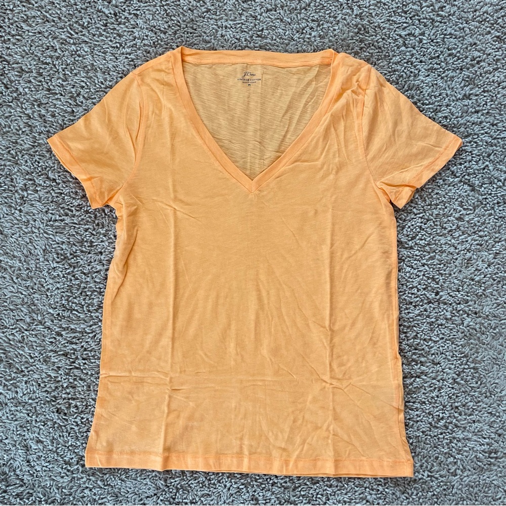 J Crew Vintage Cotton Deep V-Neck T-Shirt Orange Slice Size Medium